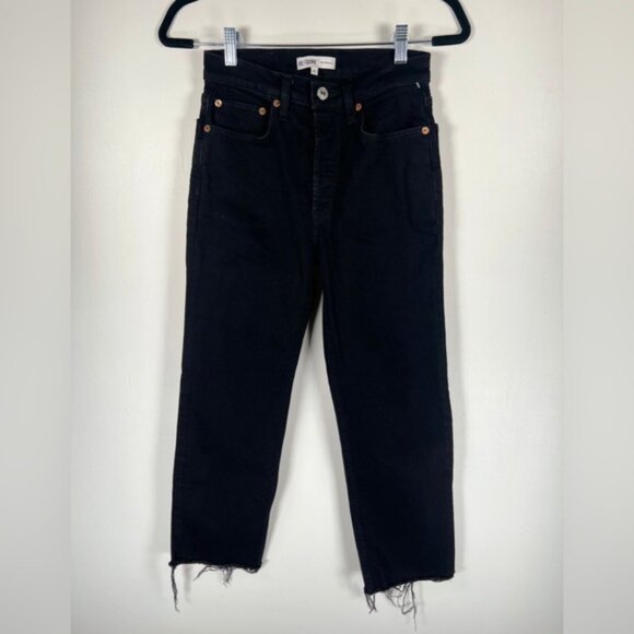 NWOT RE/DONE ORIGINALS Stove Pipe High Rise Raw Hem Jet Black SELF/CORP Jeans 26 - Picture 3 of 16